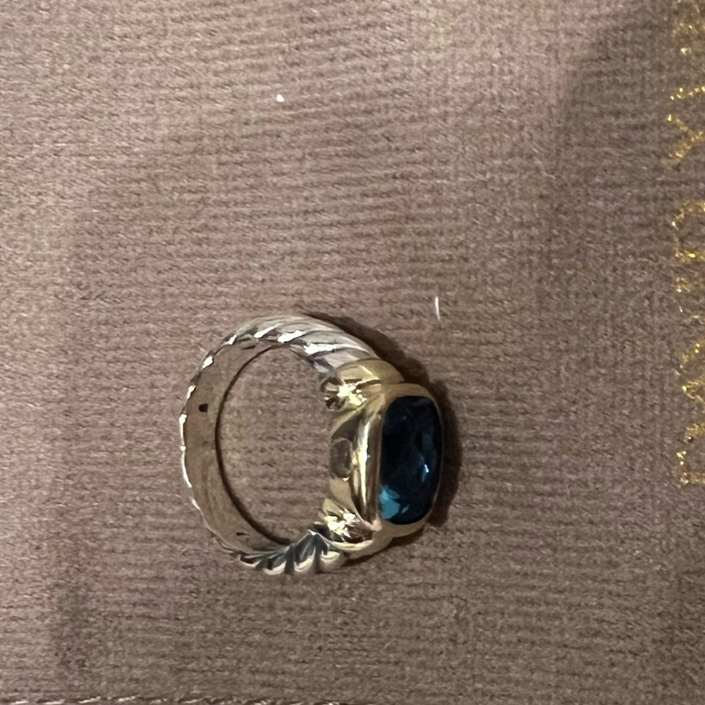 David Yurman Blue Topaz and Sterling Silver Ring with Gold Accent - Picture 3 of 3
